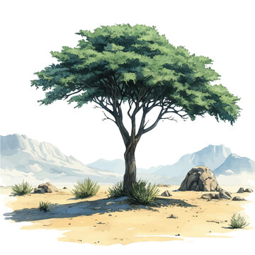 watercolor painting of Acacia Tree, isolated on a white background.