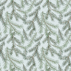 Fir tree branch seamless pattern