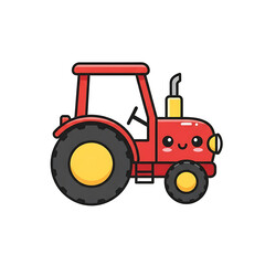 Obraz premium Red Tractor with Cute Icon.