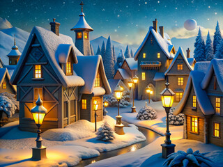 a snowy village with a lot of snow