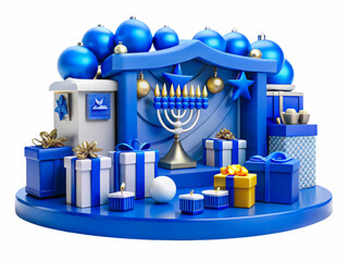 a blue christmas tree with presents and gifts