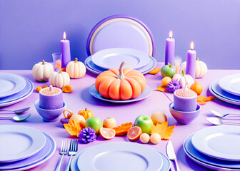 a table set with plates plates and candles