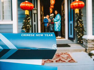 a blue box with a chinese new year sign