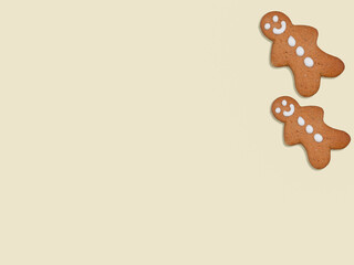 Obraz premium Two gingerbread men with copy space