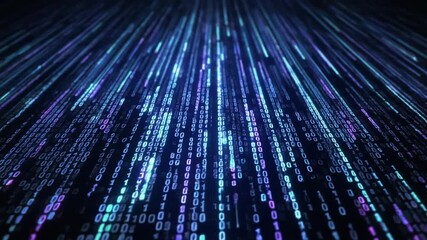 Immersive visual of abstract digital data streams, showcasing a vibrant flow of binary code representing advanced technology, information processing, and global network connectivity - Powered by Adobe