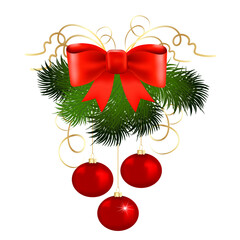 Christmas tree decorations with balls and bows and fir branches