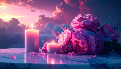 candle background with beautiful flowers