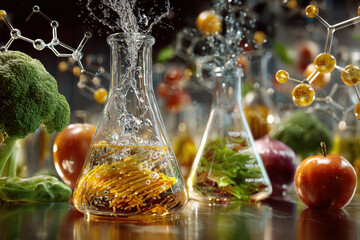 Exploring the intersection of science and food with colorful ingredients and beakers