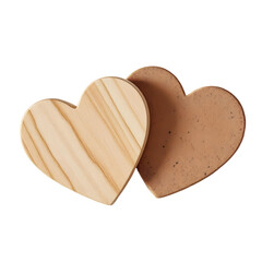 Heart-shaped coaster set wood or cork, isolated on transparent background