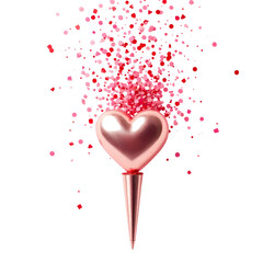 Heart-shaped confetti popper tube, isolated on transparent background
