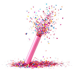 Heart-shaped confetti popper tube, isolated on transparent background