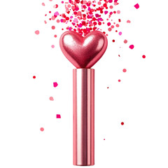 Heart-shaped confetti popper tube, isolated on transparent background