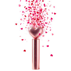 Heart-shaped confetti popper tube, isolated on transparent background