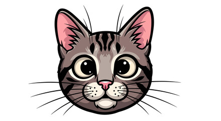 Obraz premium Whisker Wink Cartoon Gray Tabby Cat Face with Big Eyes and Pink Nose
