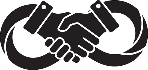 Black silhouette of two hands shaking forming an infinity symbol handshake partnership