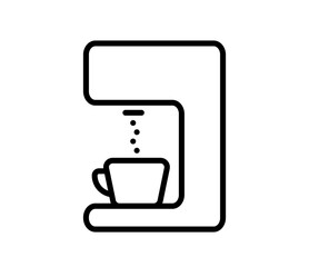 Coffee maker, vending machine icon, vector flat black outline illustration