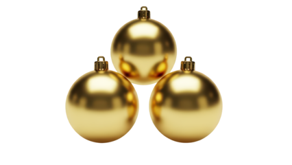 Group of large smooth golden spherical Christmas ball ornaments, isolated on a transparent background PNG for luxury decor (गोल्डन बॉल)