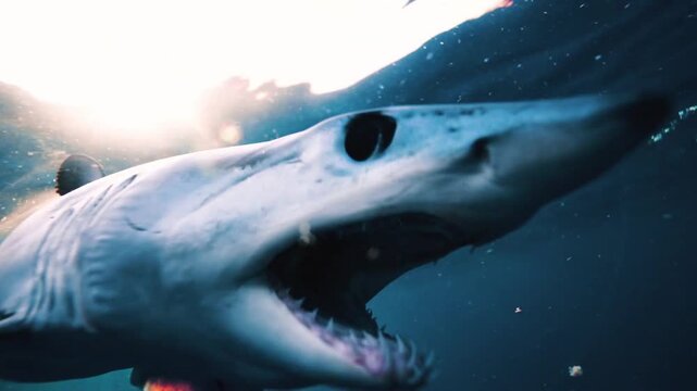 Close-up of a Mako Shark wth Open Mouth Underwater