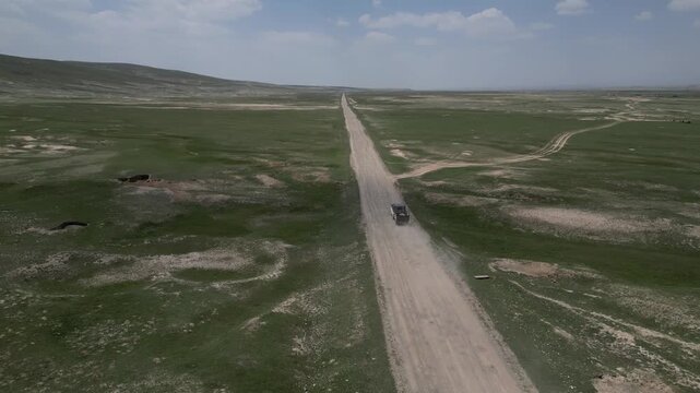 Remote Off-Road Journey in Kyrgyzstan's Vast Steppe