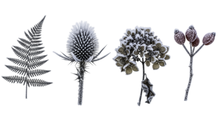 Collection of decorative dry thistles and winter florals for rustic holiday arrangements, isolated on a transparent background PNG (सूखे फूल)