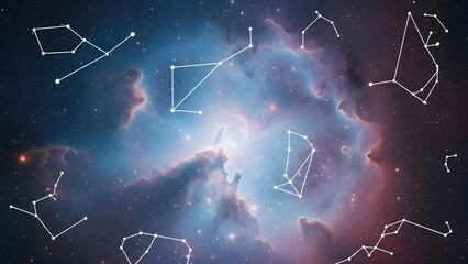Celestial tapestry: A breathtaking view showcasing interconnected stars and constellations, inviting you to explore the vastness of the cosmos, hinting at mysteries that span across time and space. 