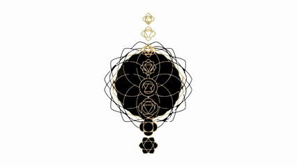 Mystical spiritual symbol with intricate golden geometric patterns on a black background
