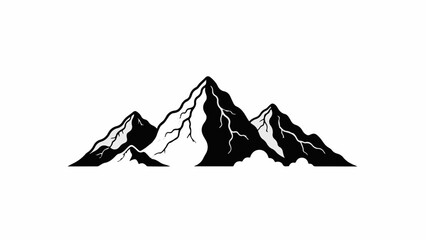 Majestic mountain peaks rise against a stark white background, symbolizing adventure and achievement.