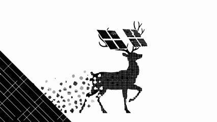 Futuristic deer with solar panels on antlers embodies sustainable energy innovation