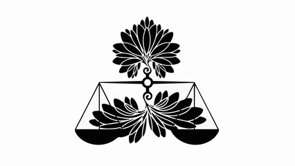 Elegant scales of justice adorned with stylized floral elements symbolizing balance and fairness