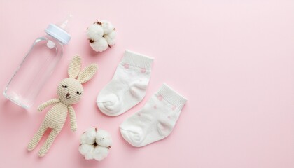 Baby Items on Teal Background &ndash; Flat Lay for Greeting Cards & Social Media

