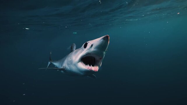 Aggressive Mako Shark with aws Wide Open Underwater
