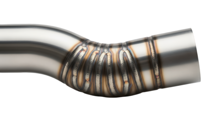 Flexible corrugated stainless steel exhaust pipe section for automotive or industrial use, isolated on a transparent background PNG (लचीली पाइप)