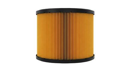 Large orange car air filter element, showing pleats and material detail, isolated on a transparent background PNG (वायु फिल्टर)
