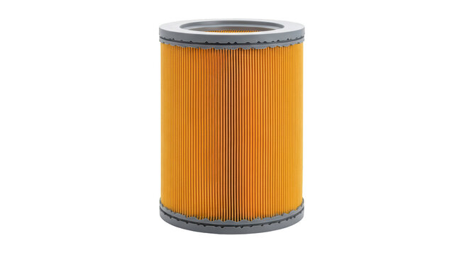 Large orange car air filter or oil filter element, showing pleats and material, isolated on a transparent background PNG (ऑटो फिल्टर)