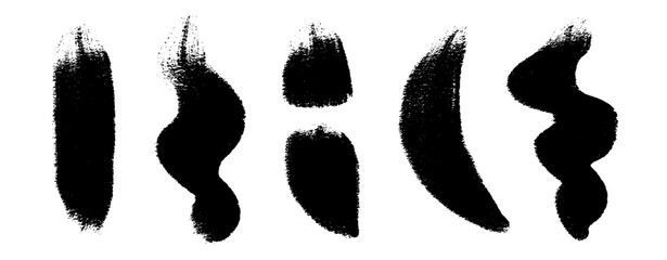 Set of five abstract ink blots and brush stroke stains, organic hand painted marks for retro design, artistic textures, overlays and creative backgrounds