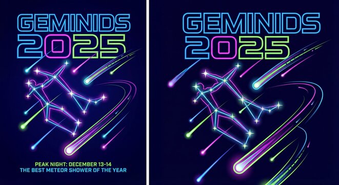 Geminids meteor shower 2025 neon event poster illustration