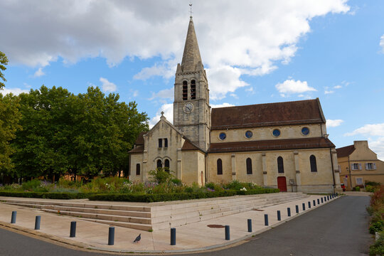 Exterior view of the Saint-Remi church in Maisons-Alfort, France, in the French department of Val-de-Marne, a Catholic church dating back to the 12th century for its oldest parts