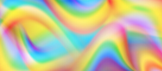 Abstract holographic rainbow wave background. Psychedelic vibrant colorful texture with iridescent light leak and smooth fluid motion effect for retro, 70s, and modern design.