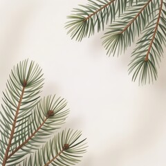 Green pine tree branches against a neutral background  