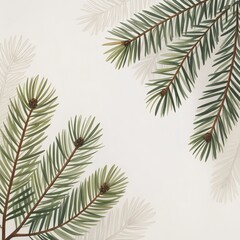 Pine branches with soft light background in a botanical style  