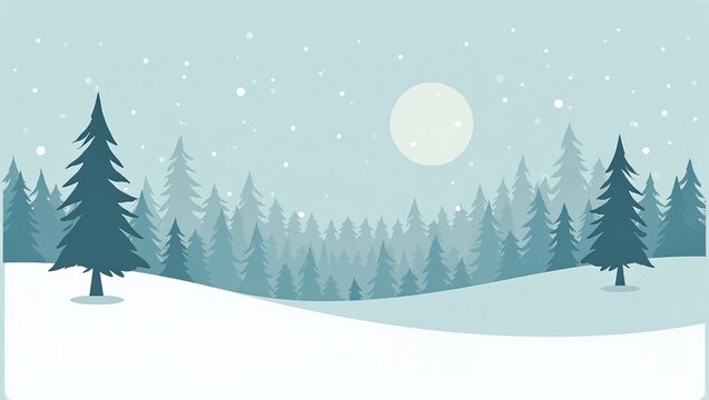 Snowy pine forest landscape background with falling winter snowfall