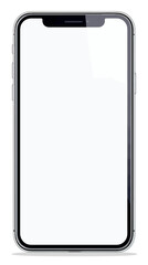 Realistic smartphone with edge to edge blank white screen isolated on white background modern mobile device front view with rounded corners and notch design