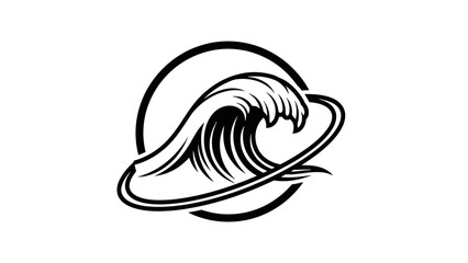 Ocean Wave Emblem: A captivating graphic presents a dynamic ocean wave, meticulously crafted within a circular emblem, symbolizing the raw power and beauty of the sea.