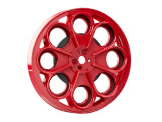 Red film reel with black celluloid spool
