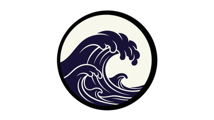 Ocean Wave Icon: A minimalistic depiction of a crashing ocean wave, captured in a serene circular frame. It's a symbol of power, motion, and the natural world.