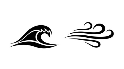Waves and Wind: Abstract graphic depictions of a wave and wind in silhouette, embodying the raw power and motion of nature's elements. 