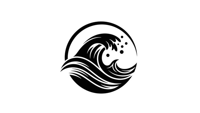 Ocean Wave Icon: A monochromatic emblem captures the raw power and beauty of an ocean wave in a stylized design.