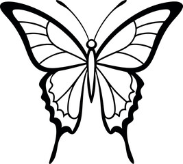 Black and White Swallowtail Butterfly Line Drawing Illustration