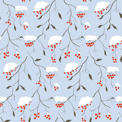 Tree branches with berries and snow pattern