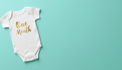  Baby Onesie on Mint Green Background &ndash; Milestone Flat Lay


